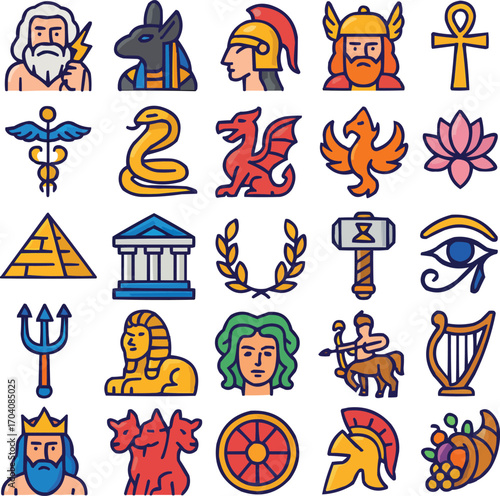 Ancient Mythology Colorful Icon Set