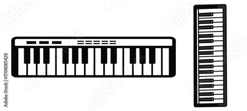 Illustration showing two keyboards with black and white keys on a white background space provided