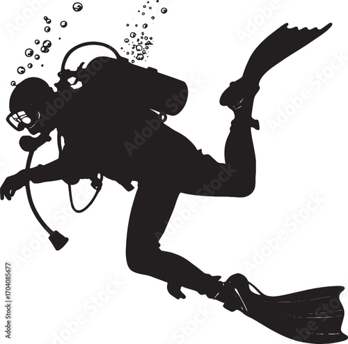 Underwater Explorer: A silhouette of a scuba diver gracefully gliding through the deep blue, revealing a sense of adventure and exploration.