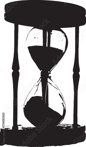 Timeless Silhouette: An elegant hourglass, a symbolic representation of time's passage, stands as a stark silhouette. The transparent glass allows a glimpse of the granular interior.