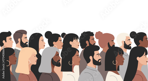 Diverse group of people standing together, representing community and unity with varied ethnicities