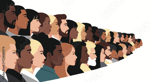 Diverse group of people standing together, representing unity and community values