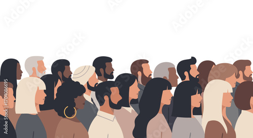 Diverse group of people standing together, symbolizing unity, community, and connection.