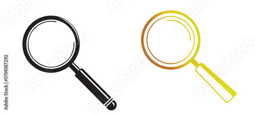 Two magnifying glasses one in black and white and the other in gold on a white background graphic