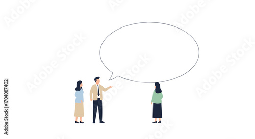 Team discussion with speech bubble, collaboration, communication, and business meeting concept