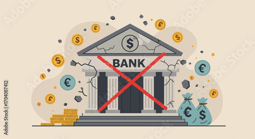 Financial Instability Illustration Representing Bank Failure and Economic Turmoil