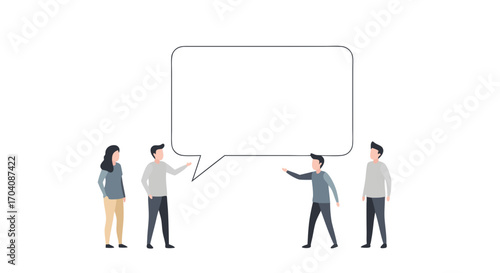 Team collaboration with speech bubble for messaging, brainstorming, and creative discussion