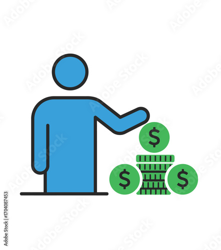 Stick figure accumulating wealth, building a financial future, investments