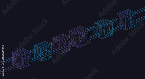 Interconnected Blockchain Blocks Depicting Digital Data Transfer Process