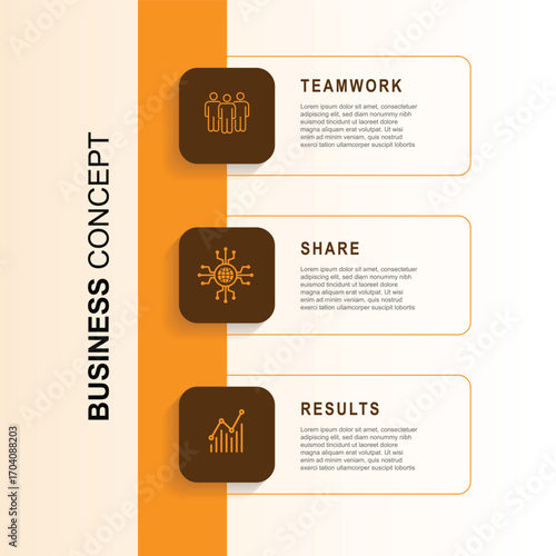 Infographic template vector element. 3 step journey banner presentation. Business background with icons