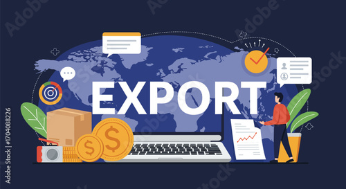 Global commerce and international export business development strategy vector