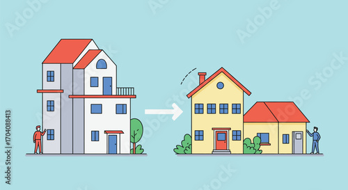 Illustrative vector of residential downsizing and property transition concept