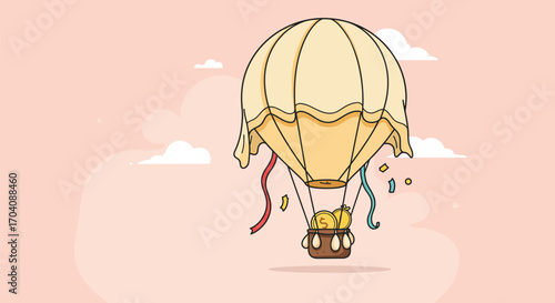 Air Balloon With Money Basket Depicting Financial Prosperity Concept