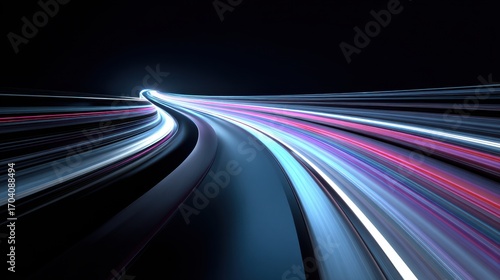 Beautiful photo of abstract Speed light trails effect path, fast moving neon futuristic technology background, future virtual reality, motion effect, curve of neon bright.