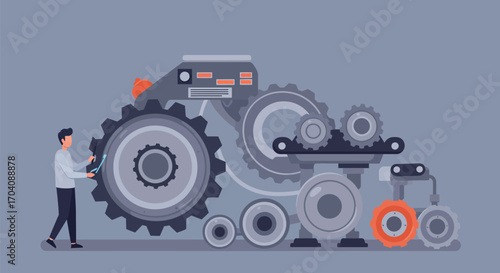 Innovative technician repairs complex mechanical system of interconnected gears