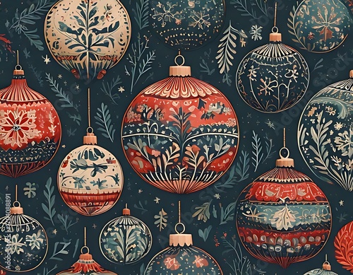 Ornate Christmas ornaments in a repeating pattern