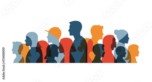 Diverse community silhouettes showing unity, support, and teamwork within a vibrant crowd