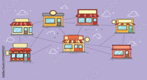 Networked franchise locations graphic illustration with connecting lines