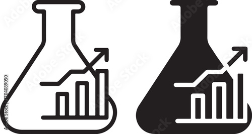 Laboratory Flask with Growth Chart Icon Representing Innovation, Research, and Business Development