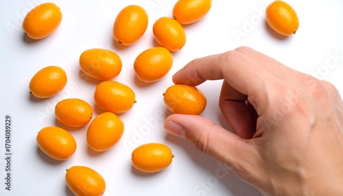Wallpaper Mural Hand picking kumquats on white background Torontodigital.ca