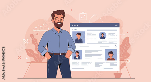 Confident entrepreneur or hr manager with diverse candidate profiles review
