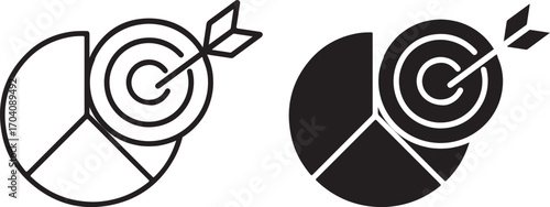 Target with Arrow and Pie Chart Icon Representing Business Strategy, Marketing Goals, and Data Analytics