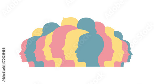 Diverse group of colorful silhouettes representing community, collaboration, and unity for modern concepts.