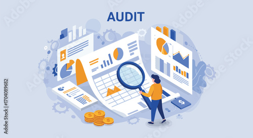 Financial scrutiny with magnifying glass, ensuring operational compliance