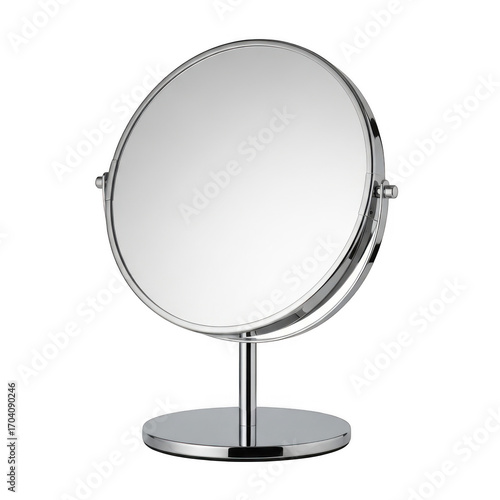 Elegant chrome double-sided magnifying vanity mirror for makeup and grooming transparent background