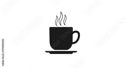 Black silhouette of a steaming coffee cup on a saucer