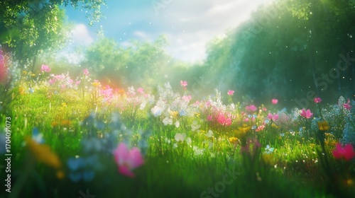 Fototapeta Naklejka Na Ścianę i Meble -  Dreamy meadow wildflowers in sunlight