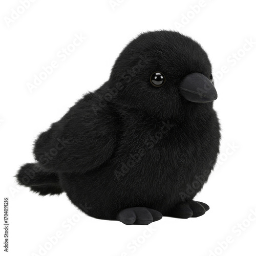 Isolated Black Crow Plush Toy with Realistic Detail on Transparent Background for Children and