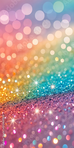 Colorful glitter texture with rainbow sparkles and shiny light reflections
