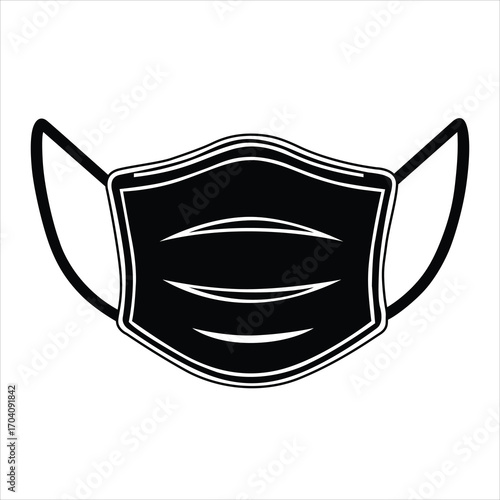 A black and white illustration of a face mask isolated on white background, face mask