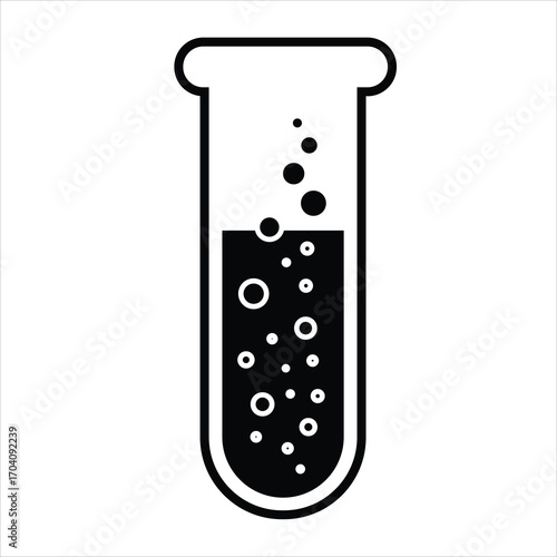Test tube with liquid and bubbles isolated on white background for science, set against a clean white background