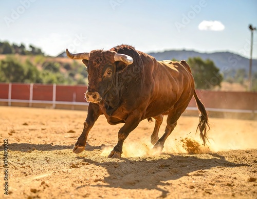 Bull charging in a bullring