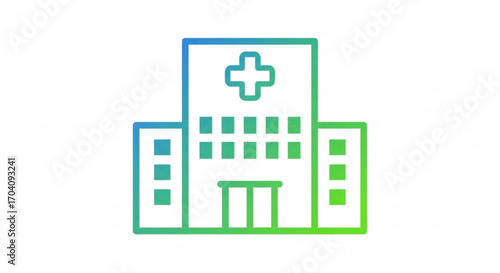 Hospital building icon with a medical cross, representing healthcare, emergency services, and medical assistance