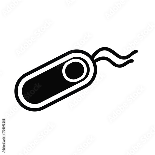 Illustration of a bacterium with flagella isolated on white background, showcasing its cellular structure and flagella