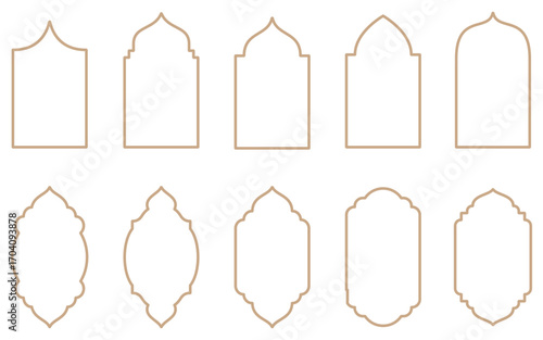 Islamic and Ramadan kareem windows in oriental style. Border and frame with modern boho design template. eps10
