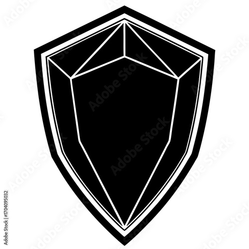 Black faceted shield with white outline geometric