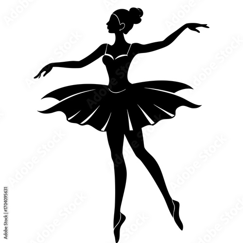 Black silhouette ballerina en pointe white ballet