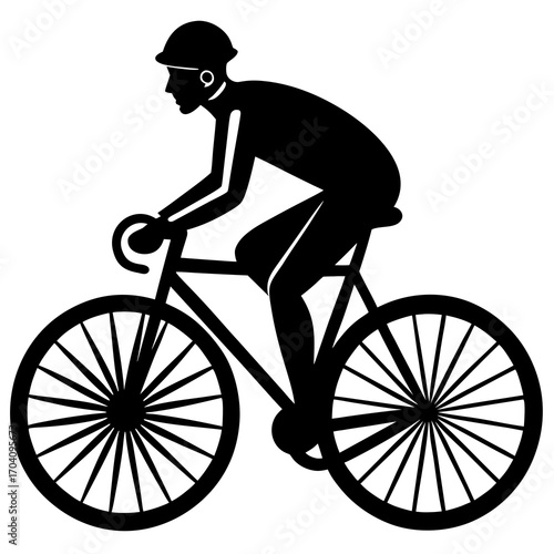 Black silhouette cyclist riding vintage bicycle retro
