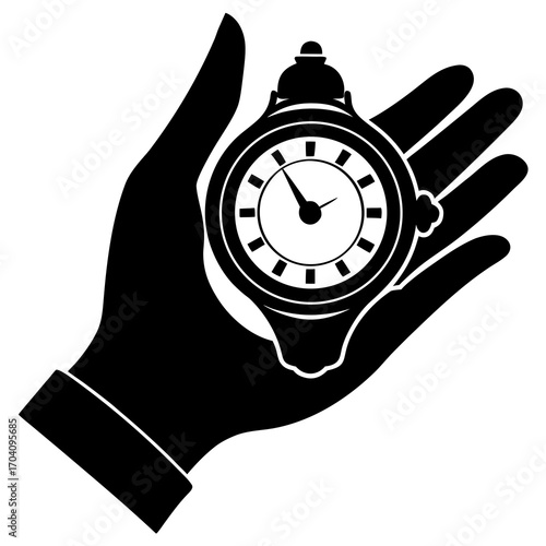 Black silhouette hand holding antique pocket watch