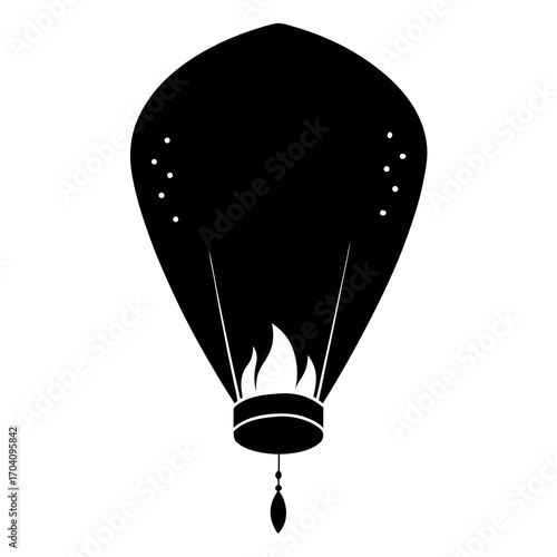 Black silhouette sky lantern fire hot air balloon flame