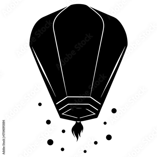 Black sky lantern floating upward minimal black silhouette