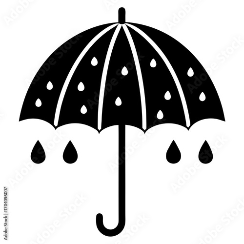 Black umbrella with falling raindrops white