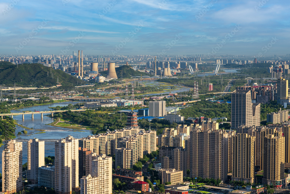 Fototapeta premium Overlooking Bejing Mentougou district and Yongding river