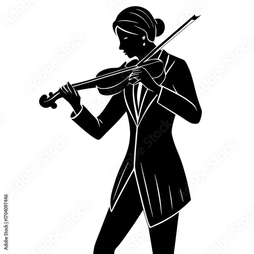 Elegant person playing violin silhouette music