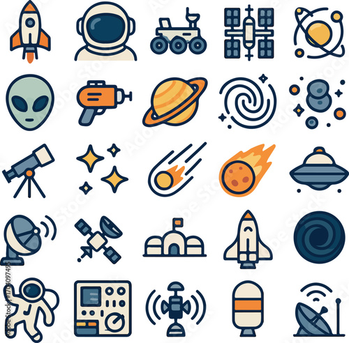 Space Exploration Icons Set for Science and Astronomy