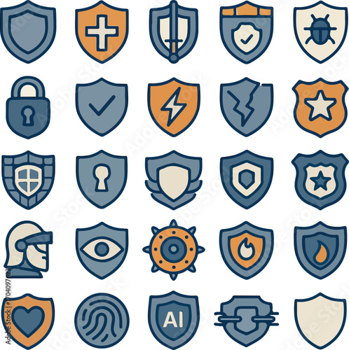 Collection of Security Shields and Icons for Protection and Defense